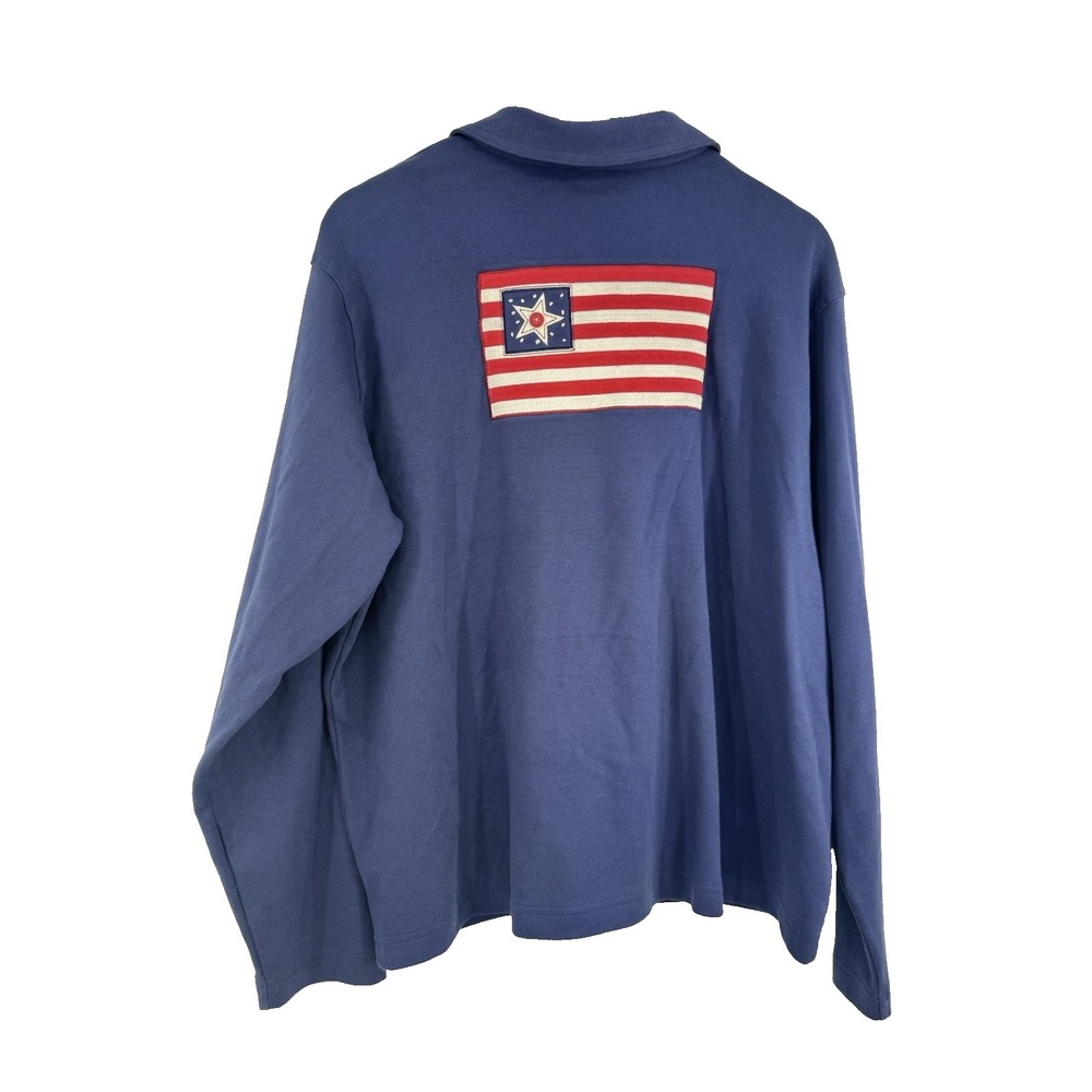 Bechamel Cardigan Sweater XL Navy Blue Red country cottage americana patchwork